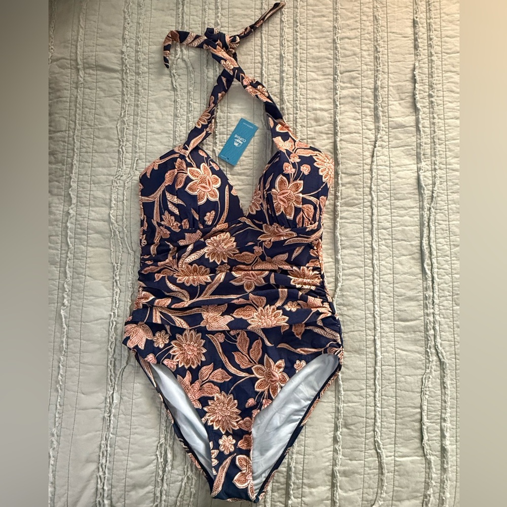 Cupshe Navy and Floral One Piece Swimsuit